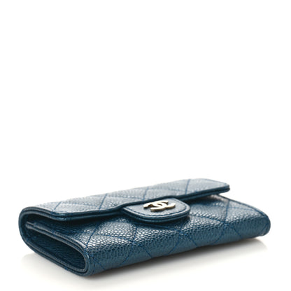 Chanel Metallic Caviar Quilted Flap Card Holder Wallet Dark Blue 4 of 9