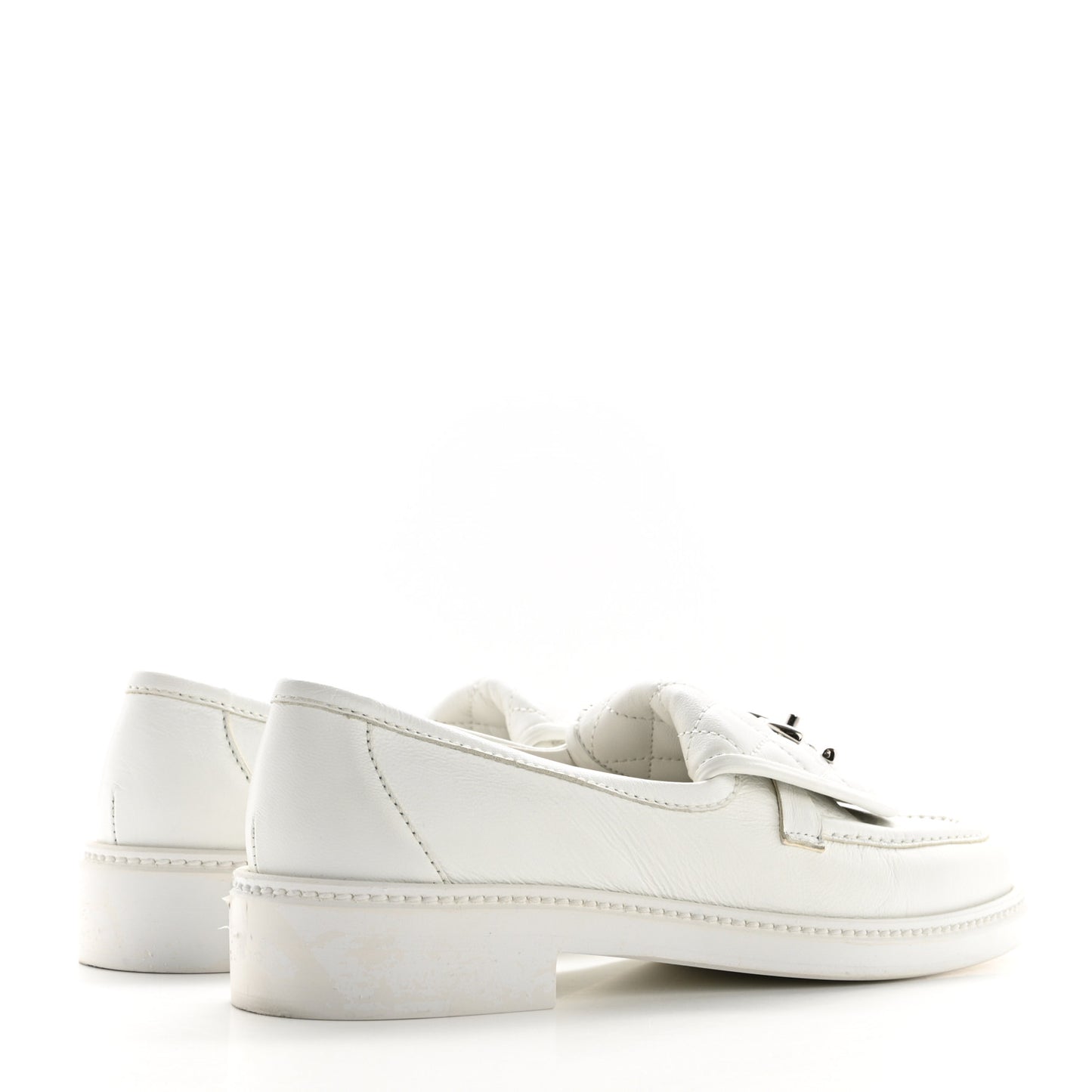 Shiny Lambskin Quilted CC Turnlock Loafers 37.5 White