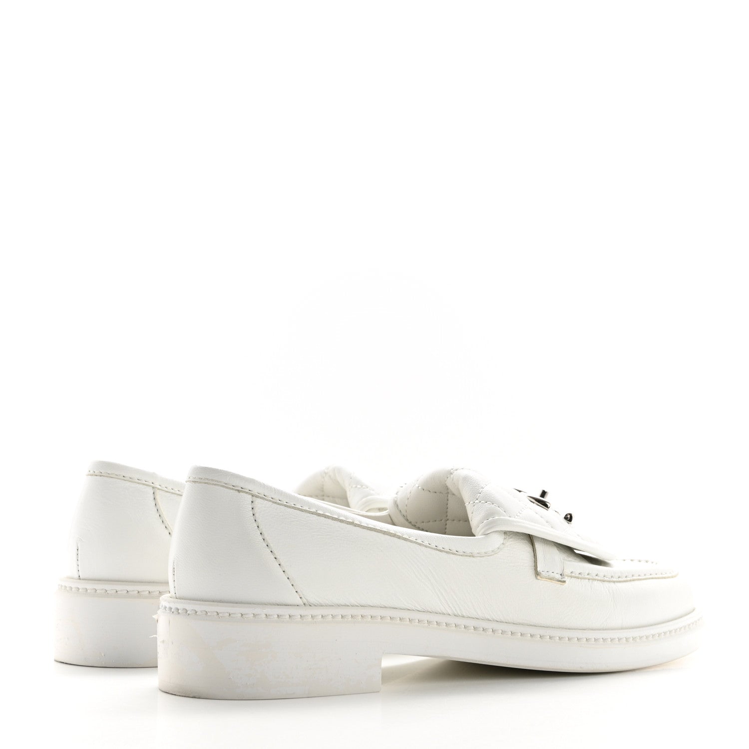 Chanel Shiny Lambskin Quilted CC Turnlock Loafers 37.5 White 5 of 12