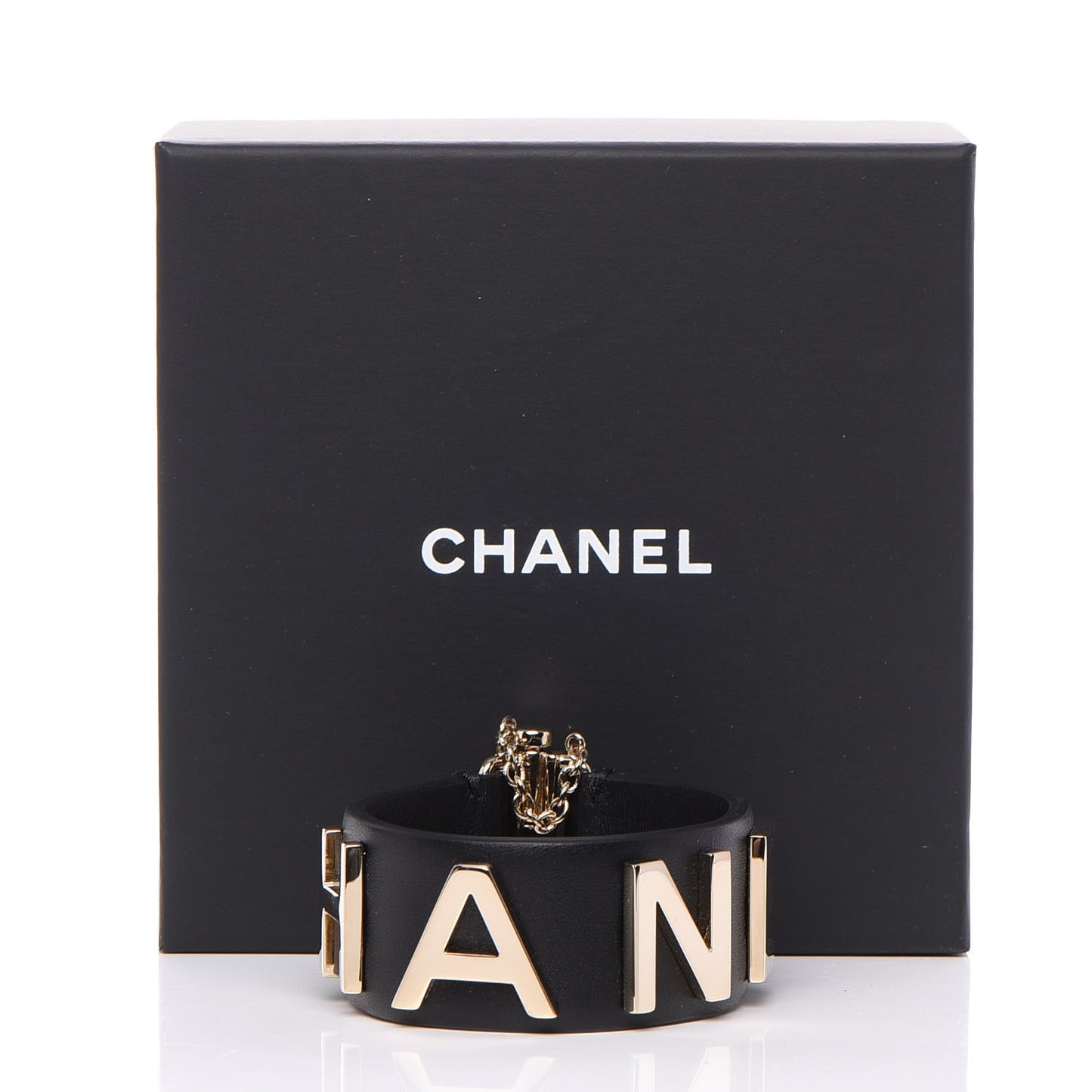 Calfskin Logo Cuff Bracelet Black Gold