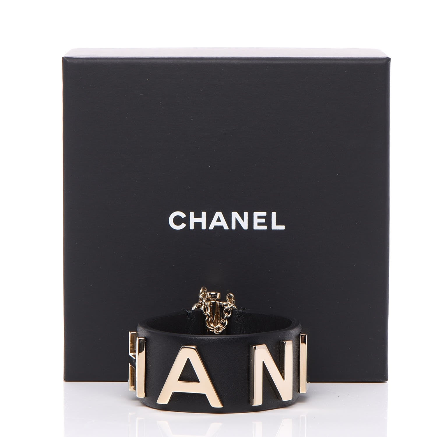 Chanel Calfskin Logo Cuff Bracelet Black Gold 8 of 8