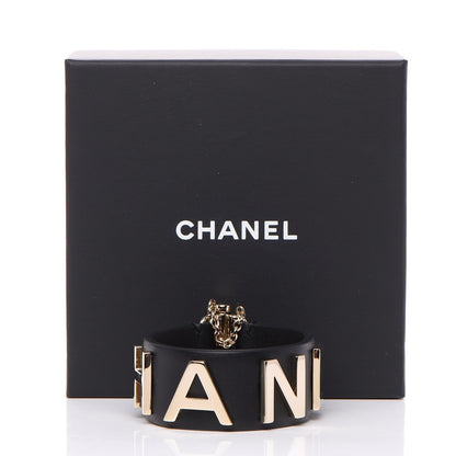 Chanel Calfskin Logo Cuff Bracelet Black Gold 8 of 8
