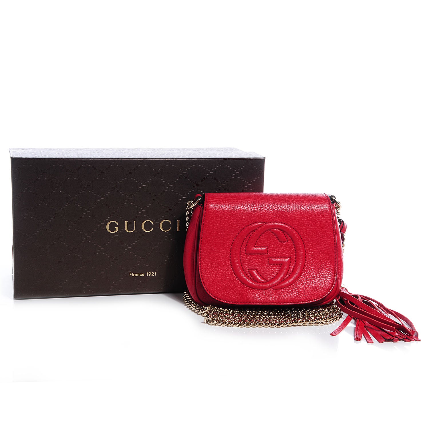 Gucci Pebbled Calfskin Small Soho Flap Crossbody Red 5 of 9