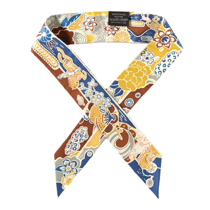 Hermes Silk Bingata Twilly Moutarde Bleu Brun 1 of 4