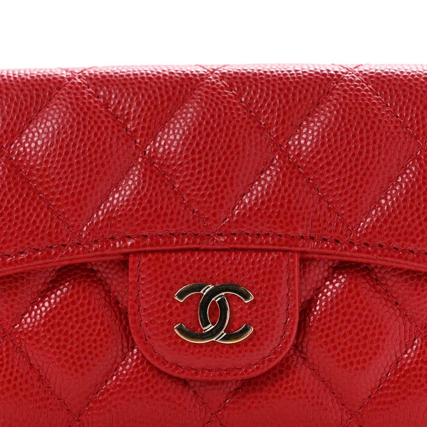 Caviar Quilted Flap Card Holder Wallet Red