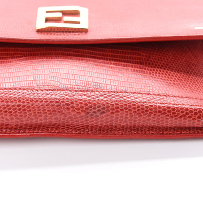 Fendi Calfskin Lizard Embossed Wallet on Chain Red 12 of 19