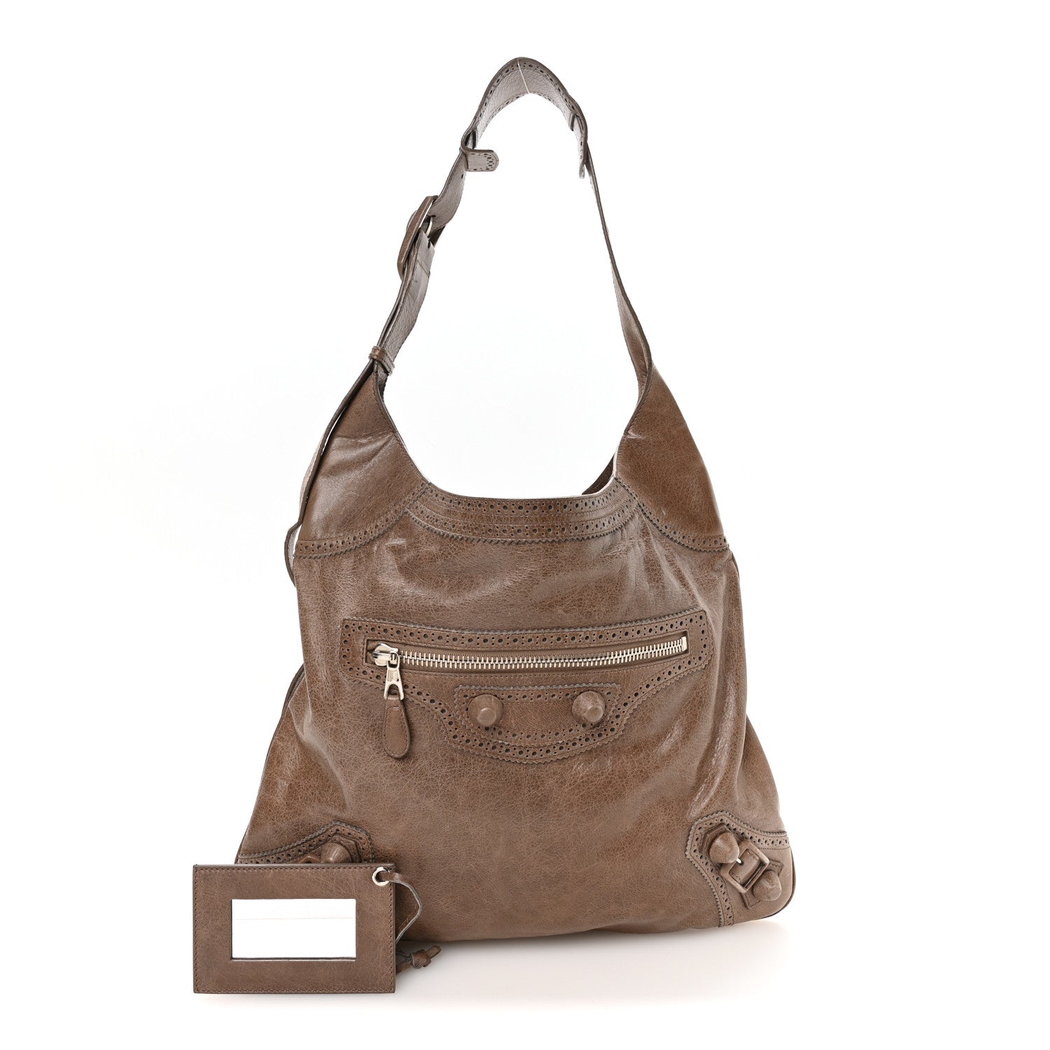 Balenciaga Agneau Giant Brogues Hardware Besace Hobo Taupe 2 of 10