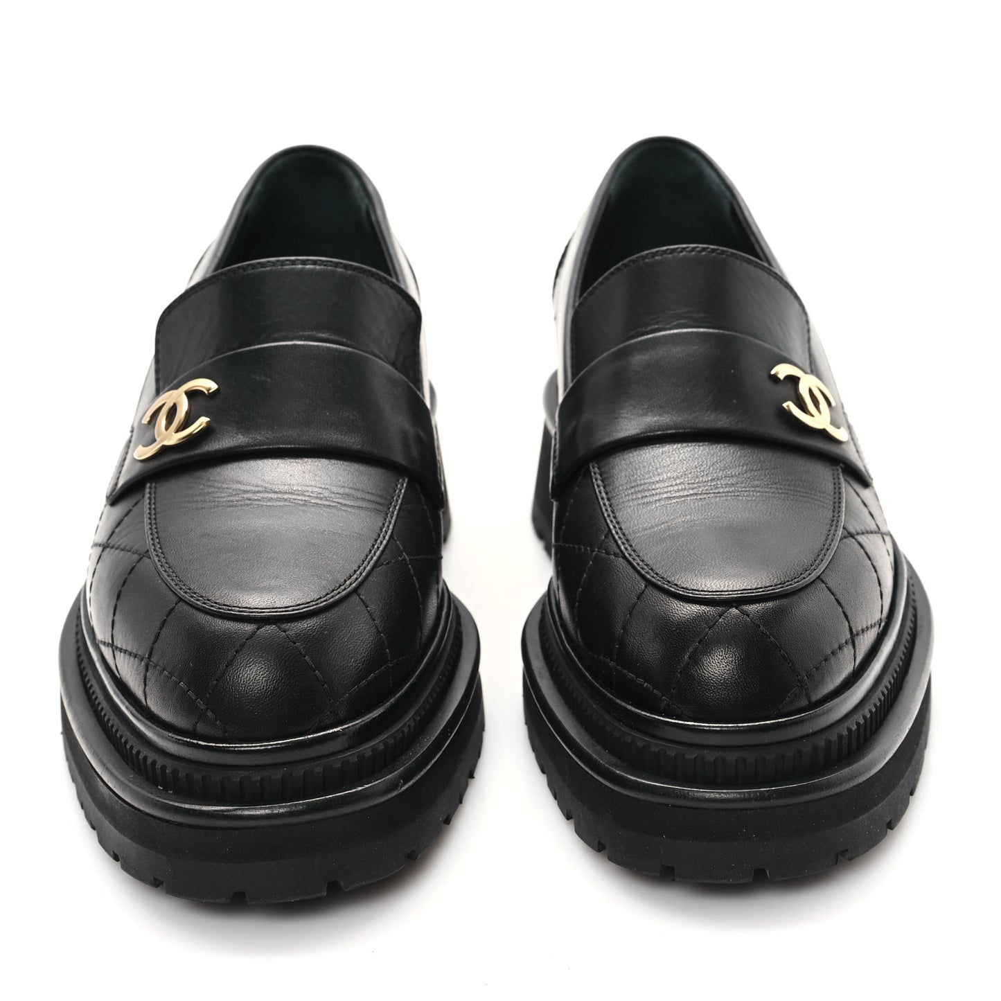 Calfskin Quilted CC Mocassin Loafers 36.5 Black