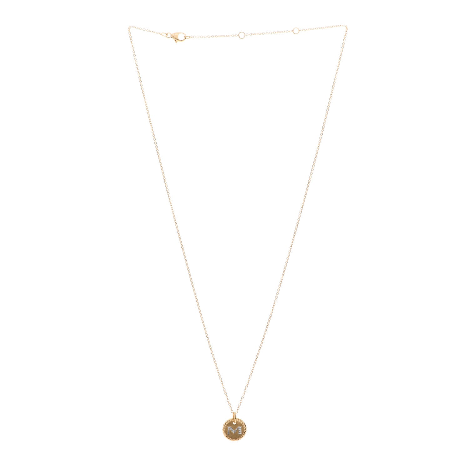 David Yurman 18K Yellow Gold Diamond Initial M Charm Necklace 3 of 6