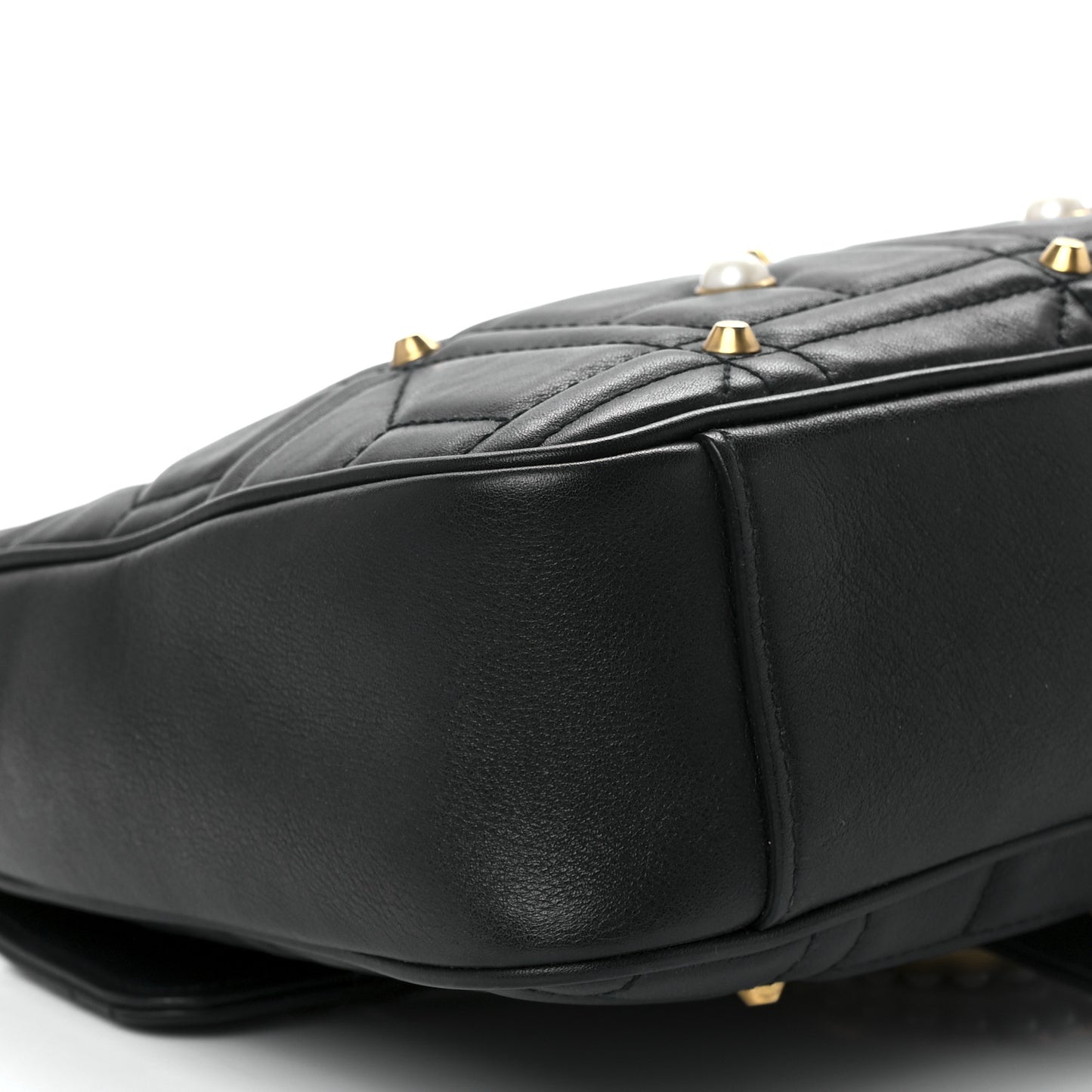 Calfskin Matelasse Studded Medium Pearly GG Marmont Shoulder Bag Black