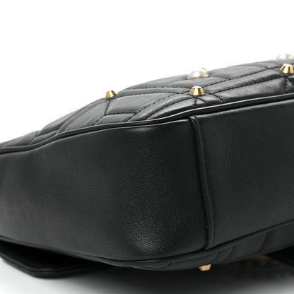 Gucci Calfskin Matelasse Studded Medium Pearly GG Marmont Shoulder Bag Black 11 of 12