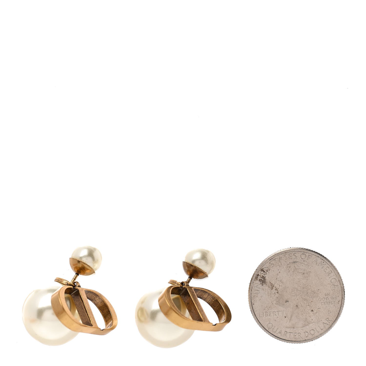 Christian Dior Pearl Logo Drop Earrings Gold 2 of 4