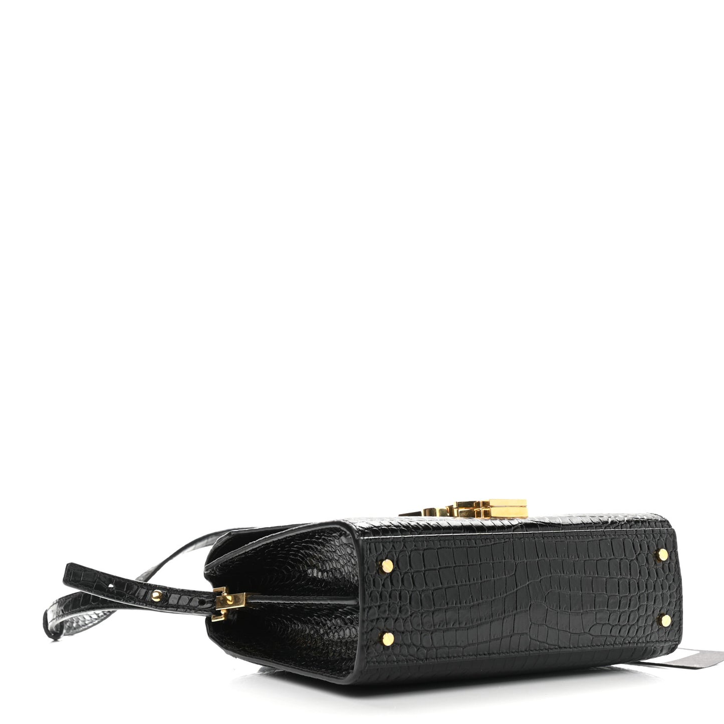 Calfskin Crocodile Embossed Mini Classic Monogram Cassandra Top Handle Black