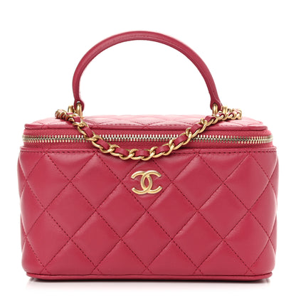 Chanel Lambskin Quilted Small Top Handle Vanity Case With Chain Dark Pink 1 of 10