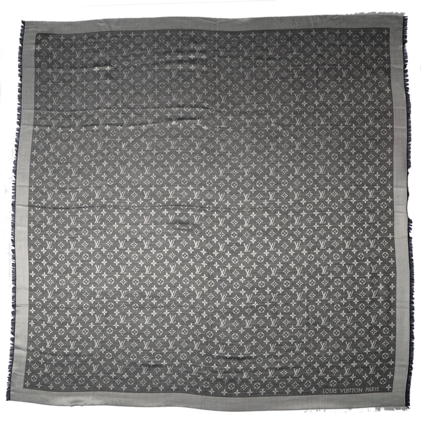 Silk Wool Monogram Denim Shawl Black