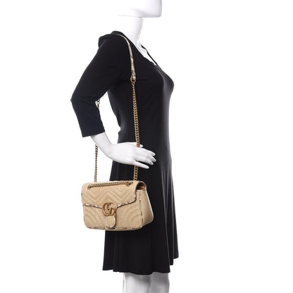 Gucci Raffia Elaphe Matelasse Small GG Marmont Shoulder Bag Natural Cream Brown 2 of 10