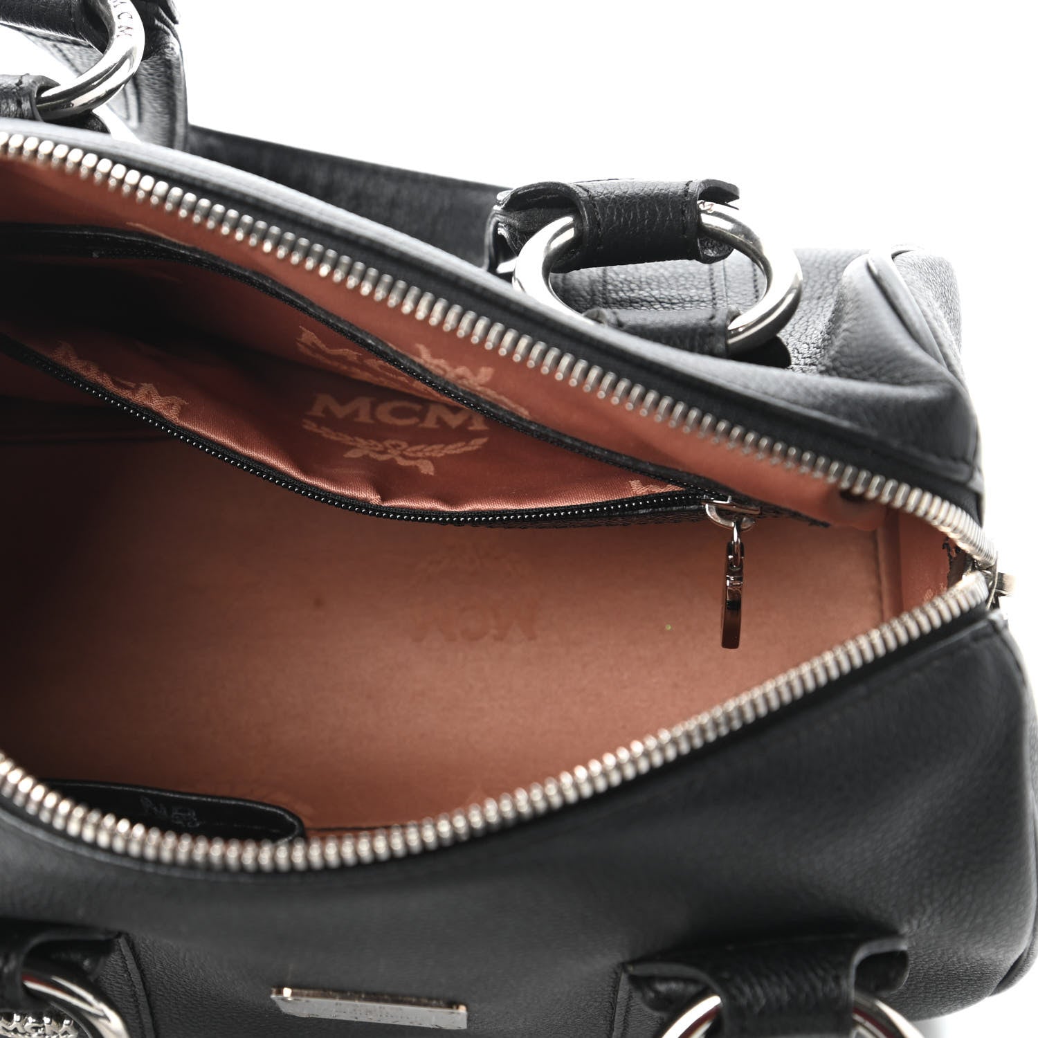 MCM Grained Calfskin Studded Boston Bag Black 5 of 9