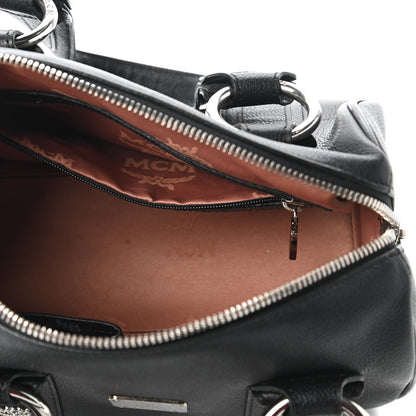 MCM Grained Calfskin Studded Boston Bag Black 5 of 9