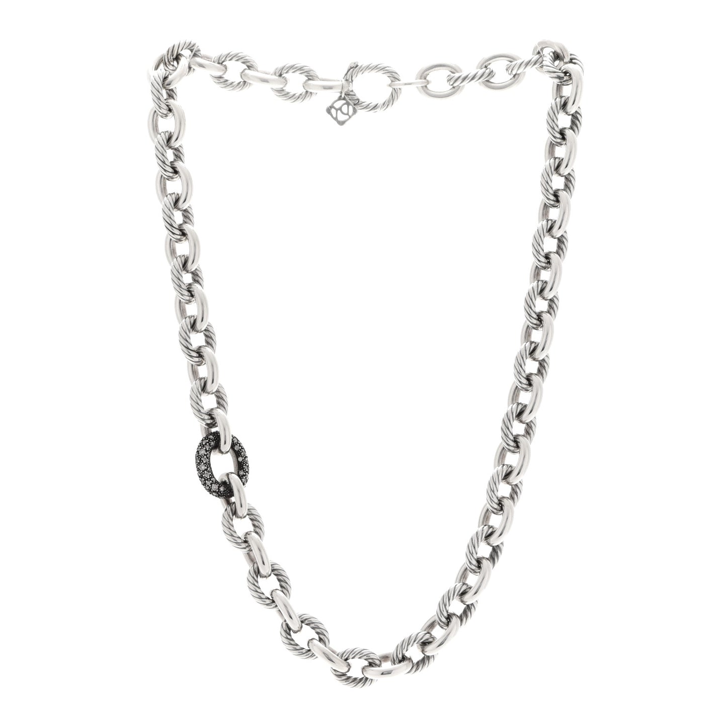 Sterling Silver Diamond Midnight Melange Oval Link Necklace