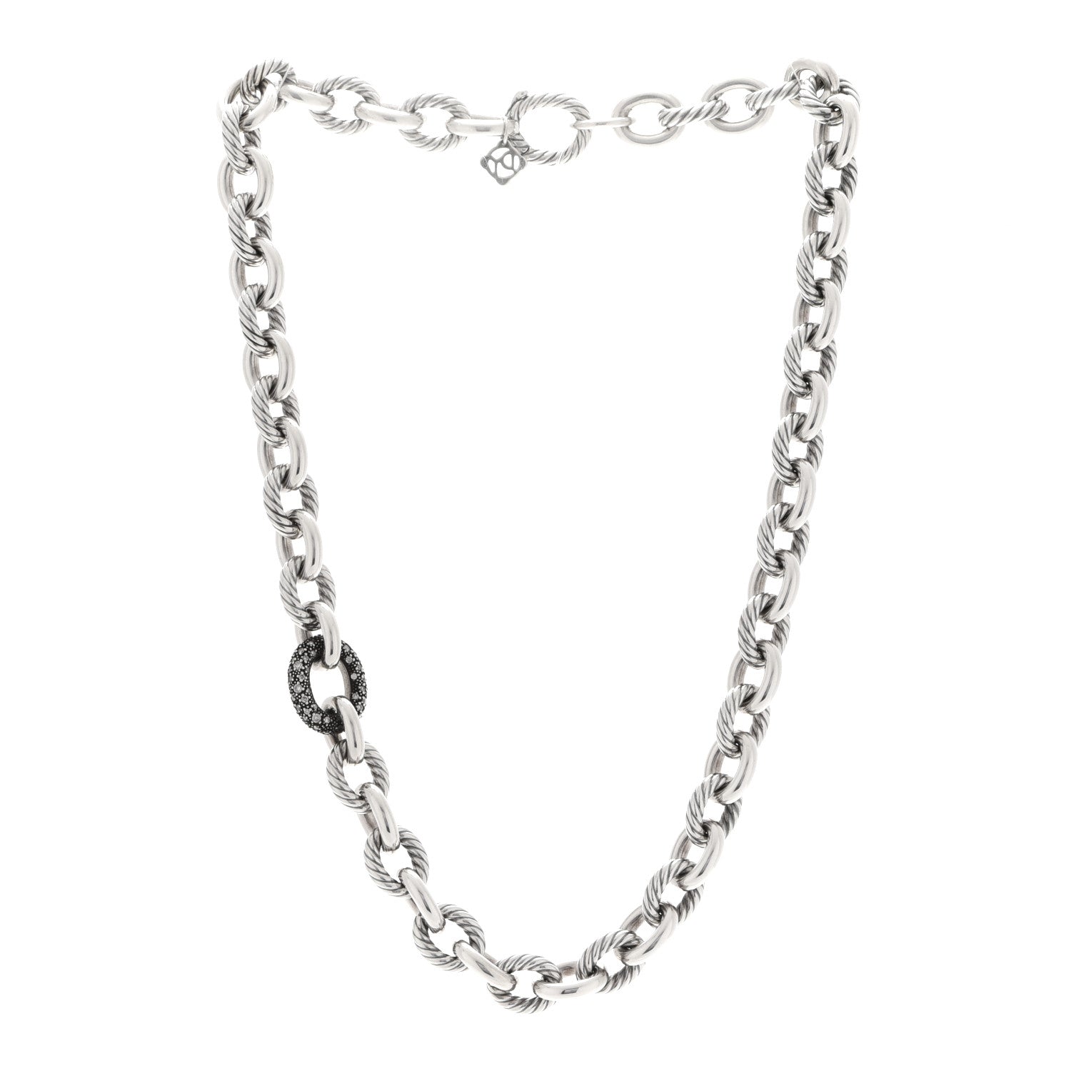 David Yurman Sterling Silver Diamond Midnight Melange Oval Link Necklace 3 of 6
