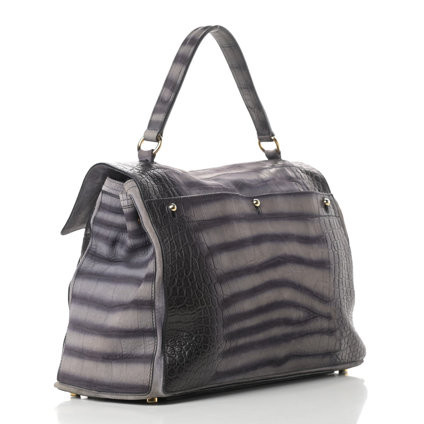 Nubuck Calfskin Crocodile Embossed Large Muse Two Grey