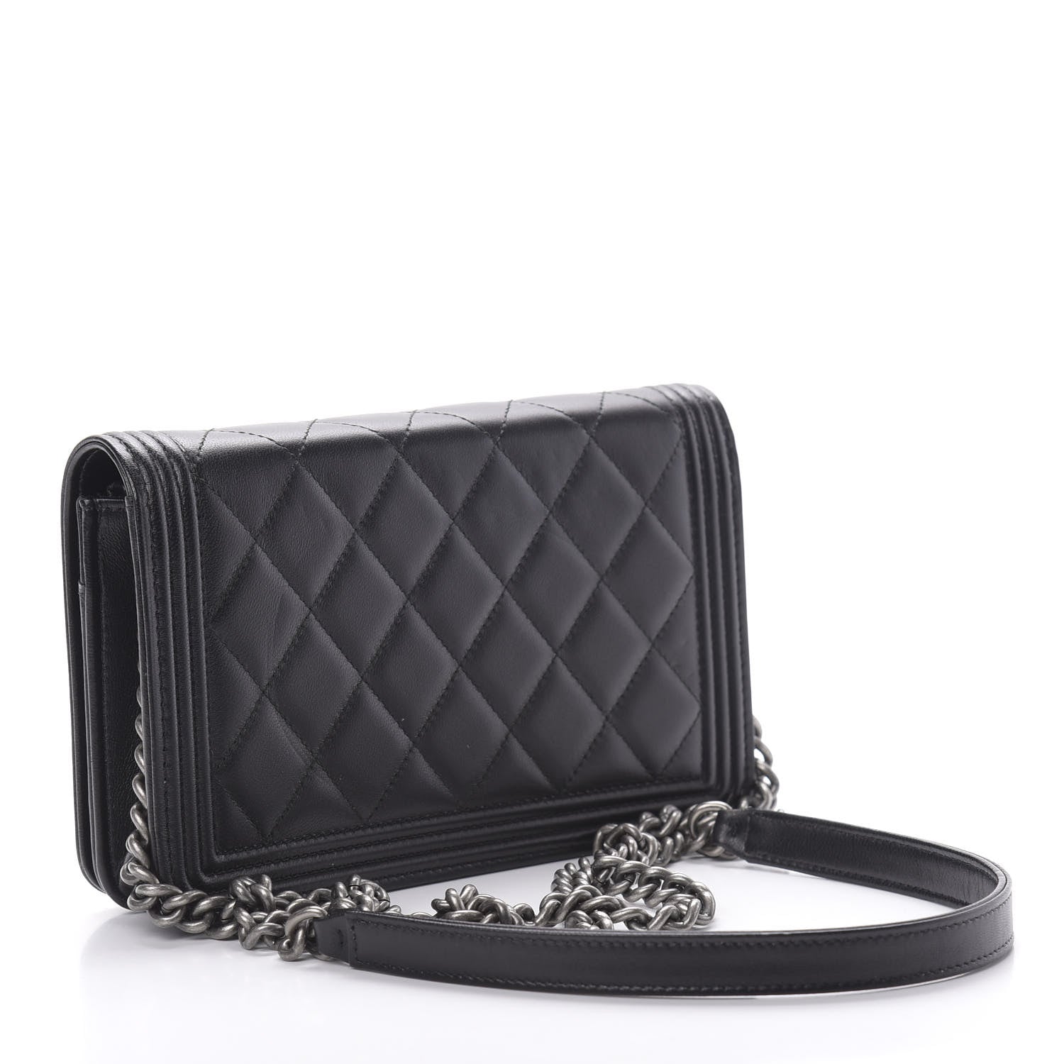 Chanel Lambskin Quilted Boy Wallet On Chain WOC Black 3 of 14