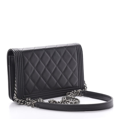 Chanel Lambskin Quilted Boy Wallet On Chain WOC Black 3 of 14
