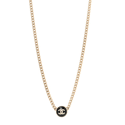 Chanel Crystal Resin CC Chain Link Short Necklace Black Gold 1 of 4