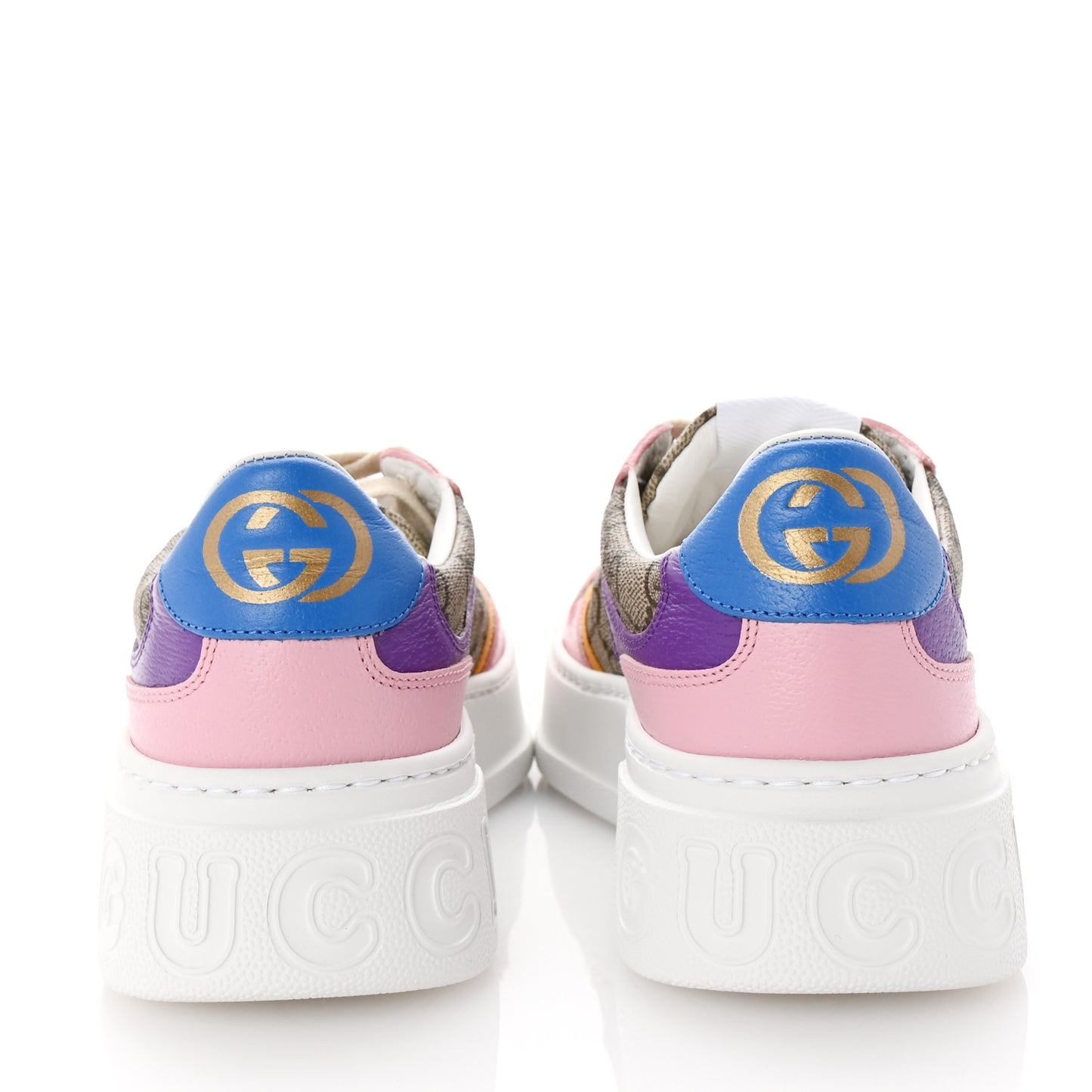 Calfskin GG Supreme Monogram Perforated Womens Platform 55mm Sneakers 38.5 Beige Ebony Sugar Pink Crop Shine Purple
