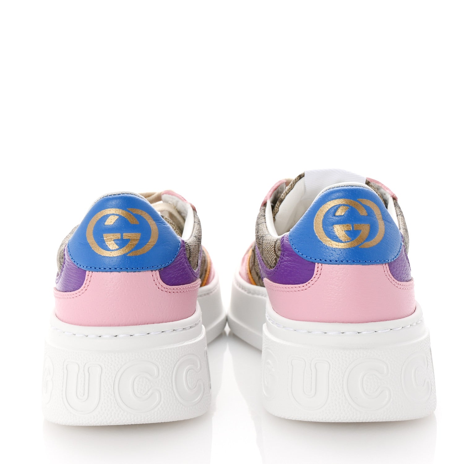 Gucci Calfskin GG Supreme Monogram Perforated Womens Platform 55mm Sneakers 38.5 Beige Ebony Sugar Pink Crop Shine Purple 5 of 9