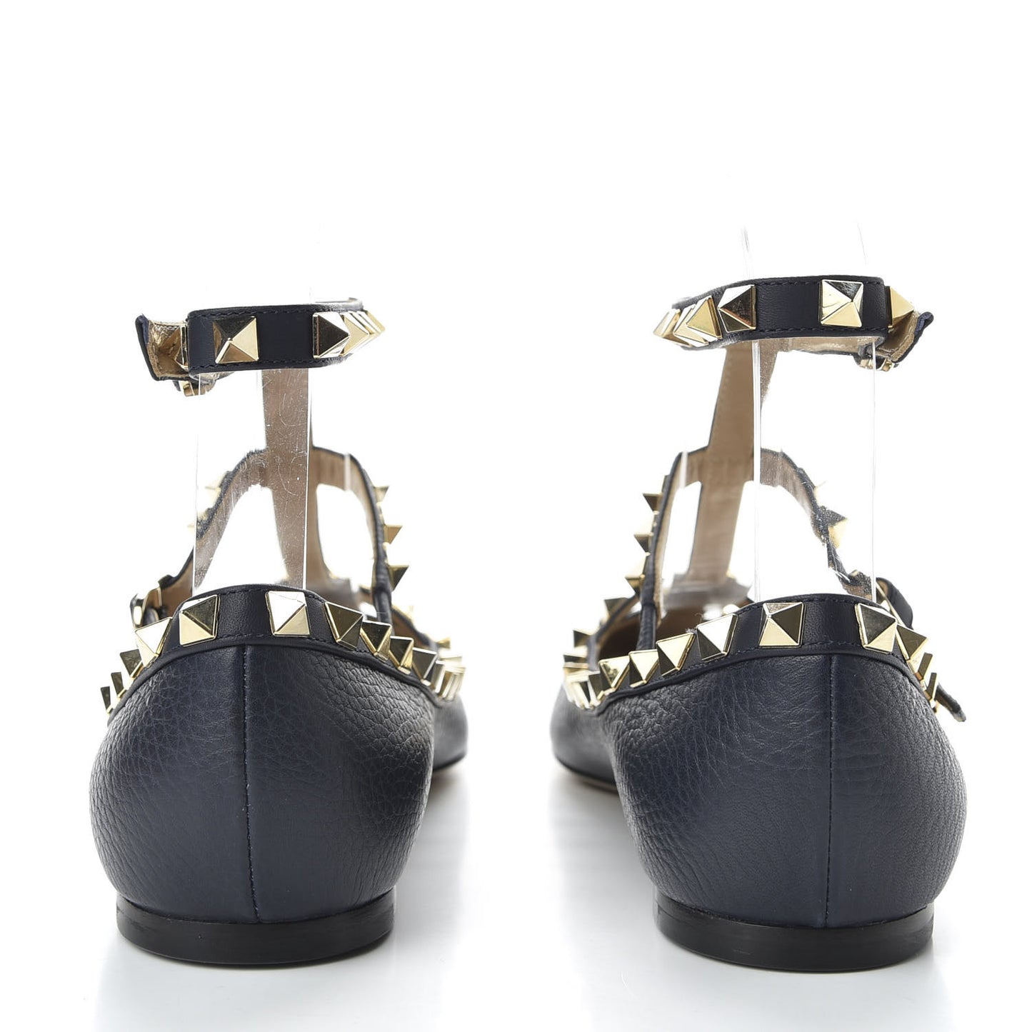 Pebbled Calfskin Rockstud Cage Ballerina Flats 35 Marine