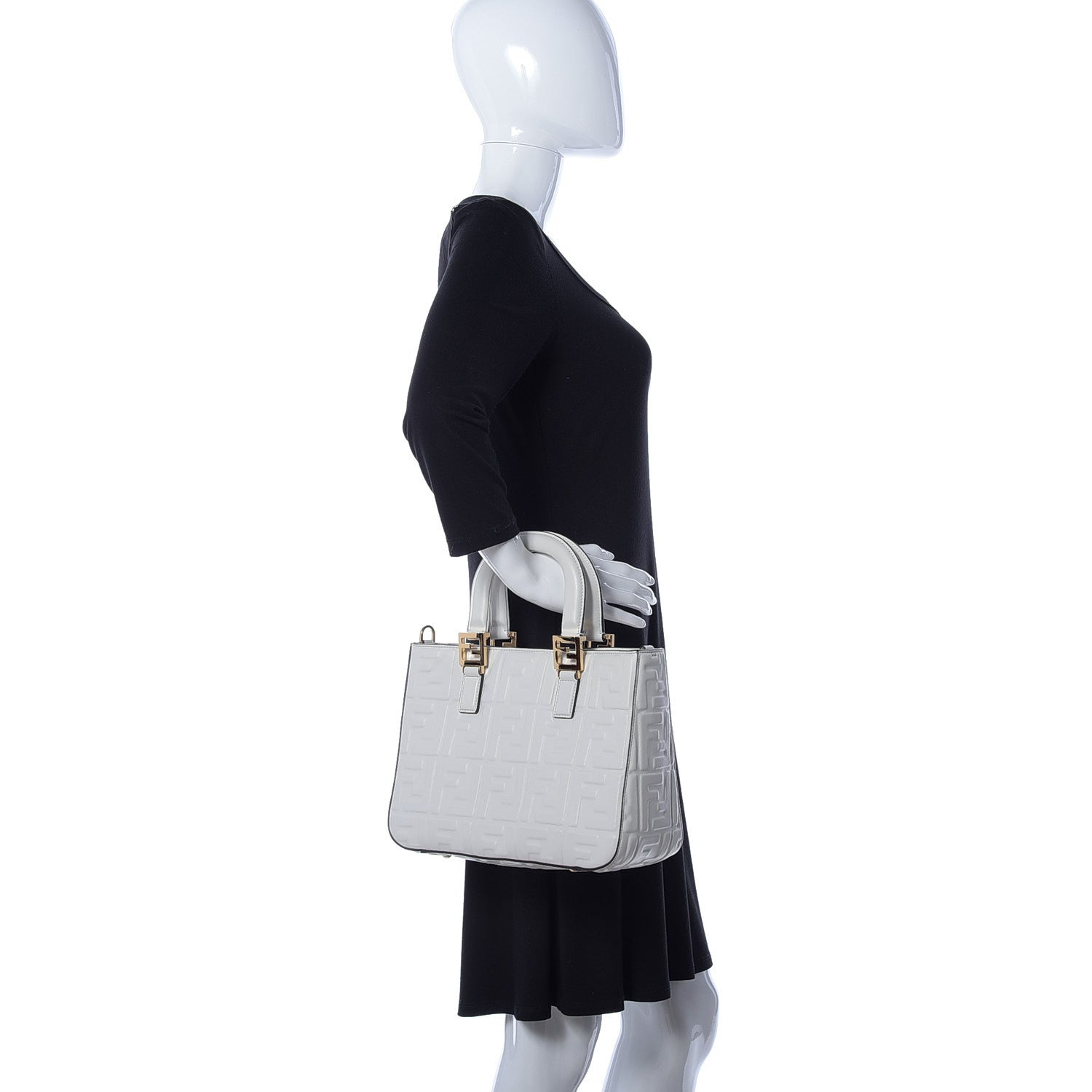 Fendi Nappa FF 1974 Embossed Small FF Tote White 3 of 10