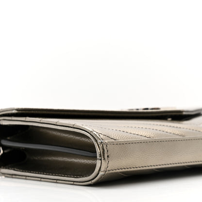 Saint Laurent Metallic Grain De Poudre Matelasse Chevron Monogram Chain Wallet Piombo 11 of 15
