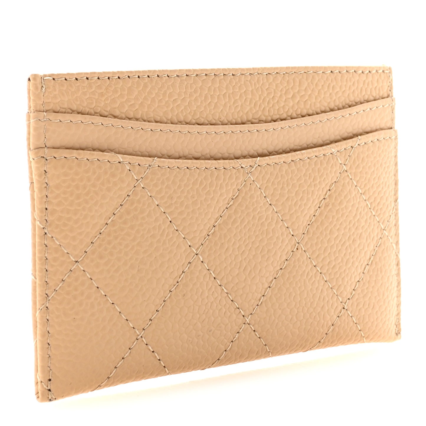 Caviar Quilted Card Holder Light Beige