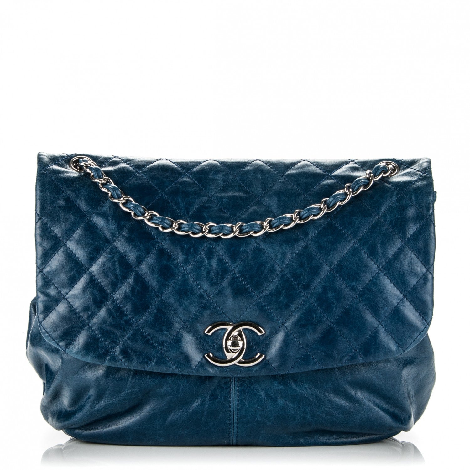 Chanel Shiny Lambskin Quilted Large Trianon Messenger Flap Marine 1 of 7