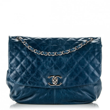 Chanel Shiny Lambskin Quilted Large Trianon Messenger Flap Marine 1 of 7
