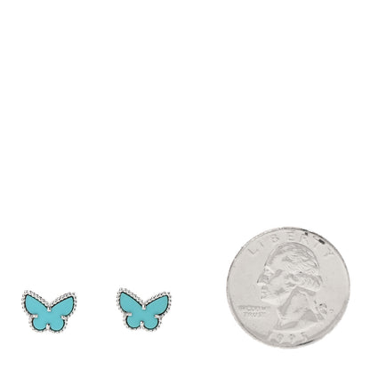 Van Cleef & Arpels 18K White Gold Turquoise Sweet Alhambra Butterfly Earrings 2 of 6