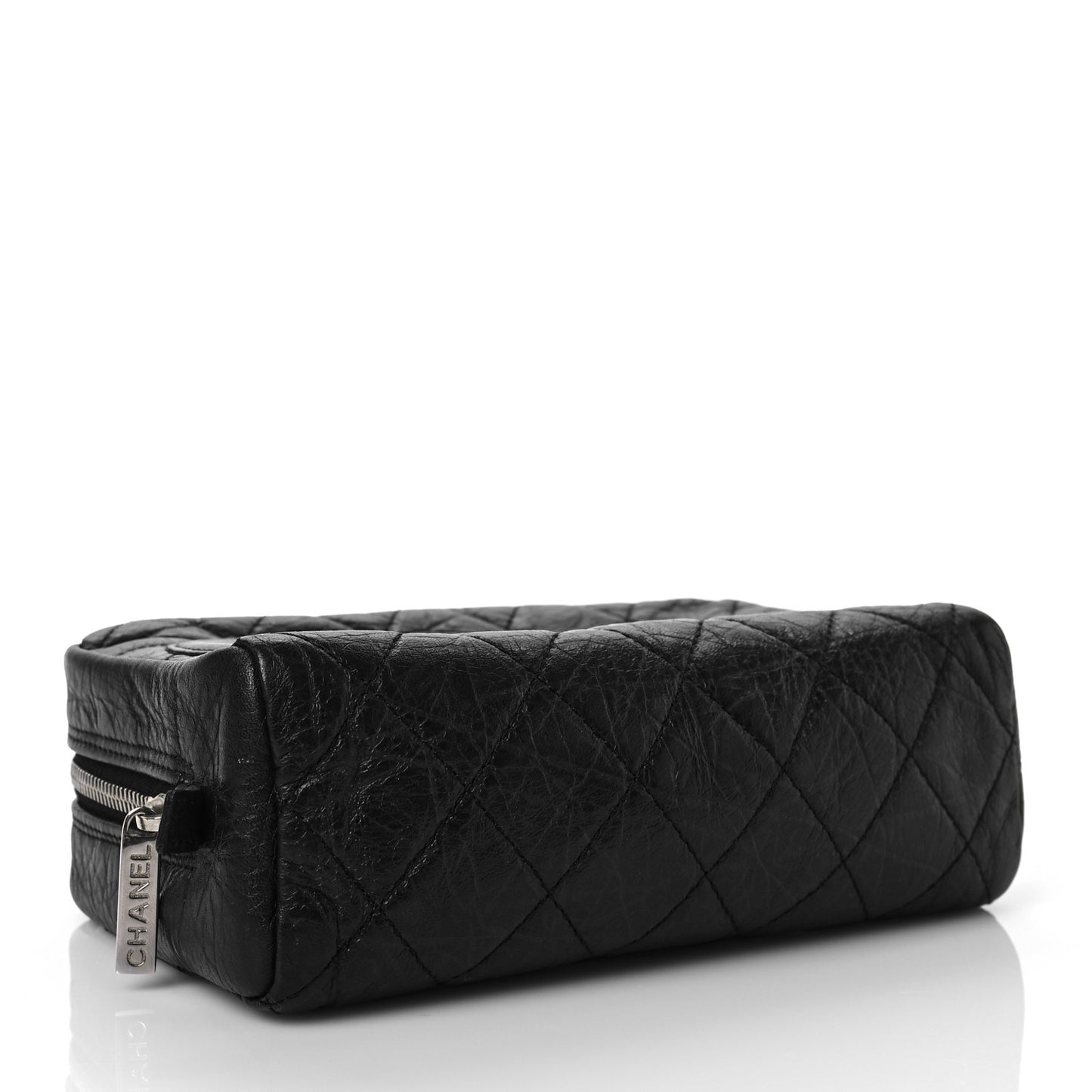 Aged Calfskin Quilted Cambon Cosmetic Case Black