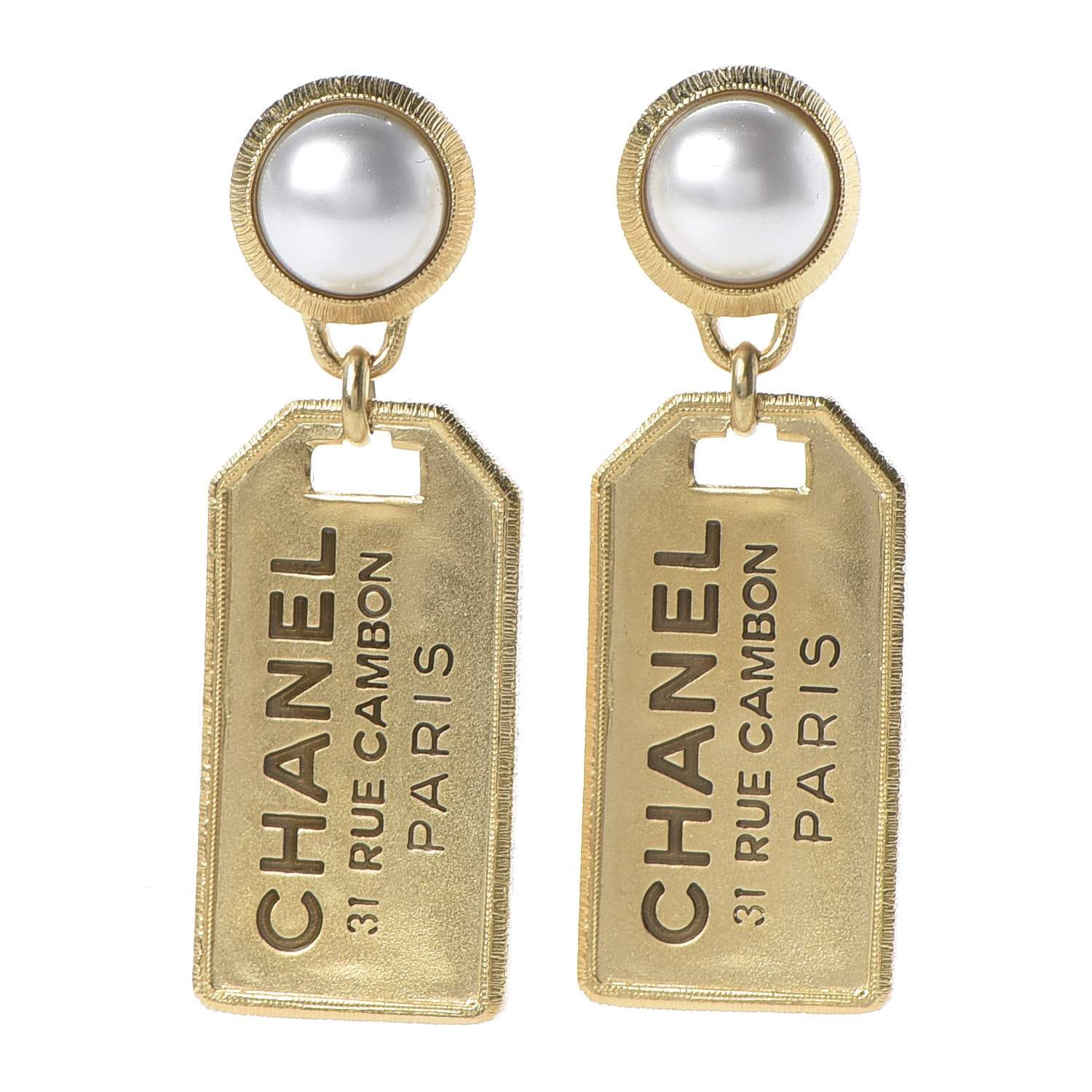 Chanel Pearl CC Tags Drop Earrings Gold 1 of 5