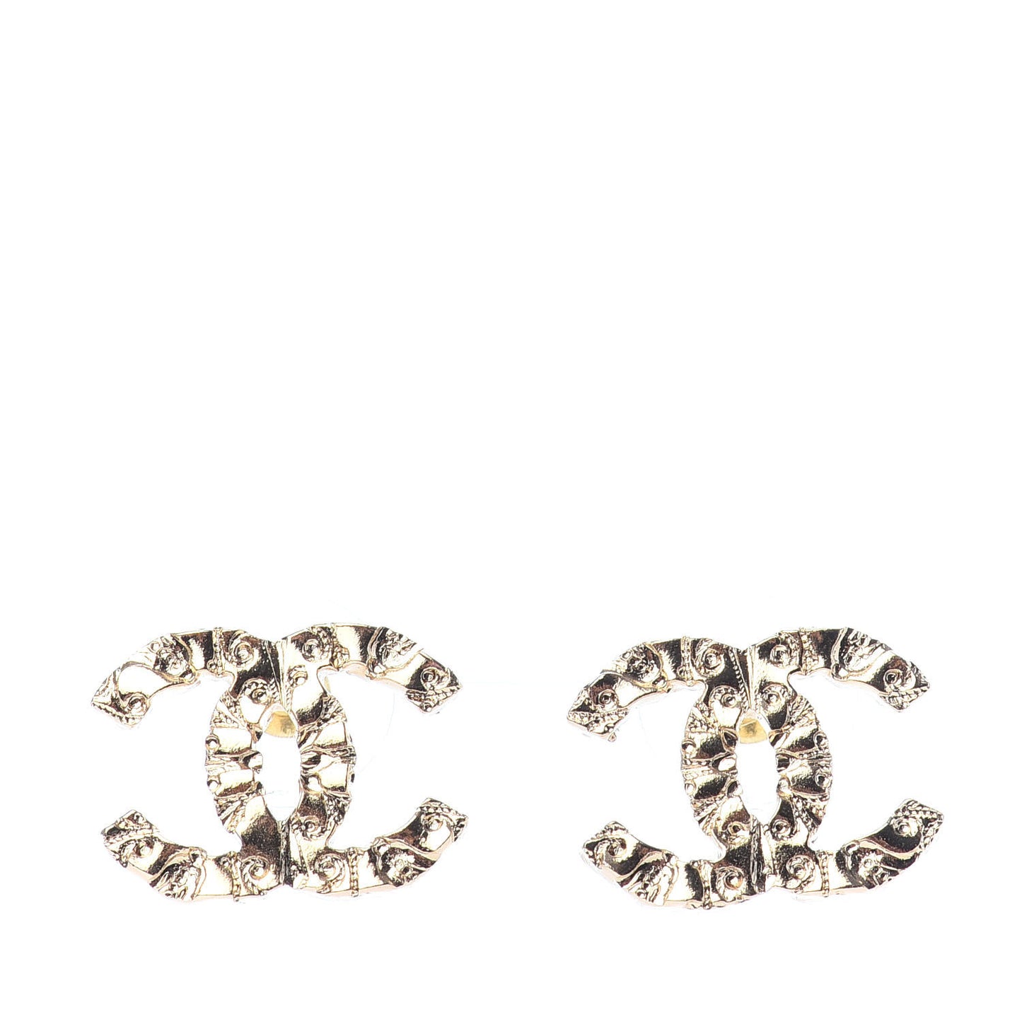 Metal Textured CC Earrings Gold