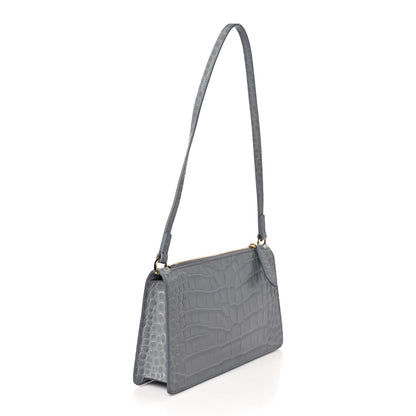 Burberry Calfskin Alligator Embossed Small TB Shoulder Bag Grey 2 of 7