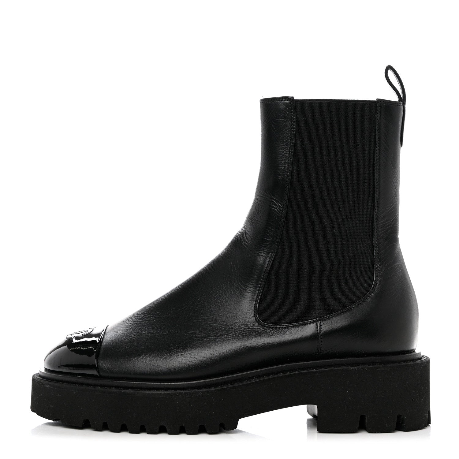Chanel Crumpled Calfskin Patent Cap Toe Short Boots 38 Black 1 of 8