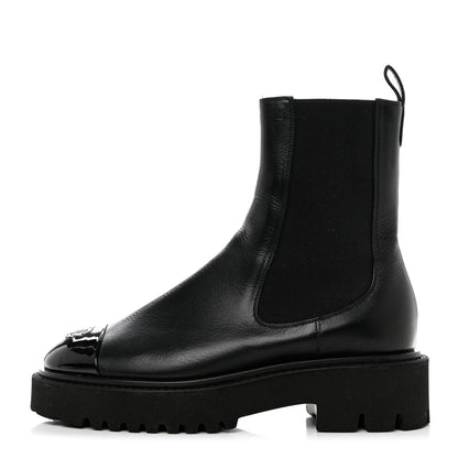 Chanel Crumpled Calfskin Patent Cap Toe Short Boots 38 Black 1 of 8