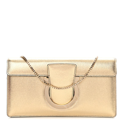 Salvatore Ferragamo Metallic Hammered Calfskin Thalia Clutch With Chain Gold 1 of 6