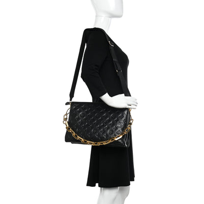 Louis Vuitton Lambskin Embossed Monogram Coussin MM Black 3 of 11