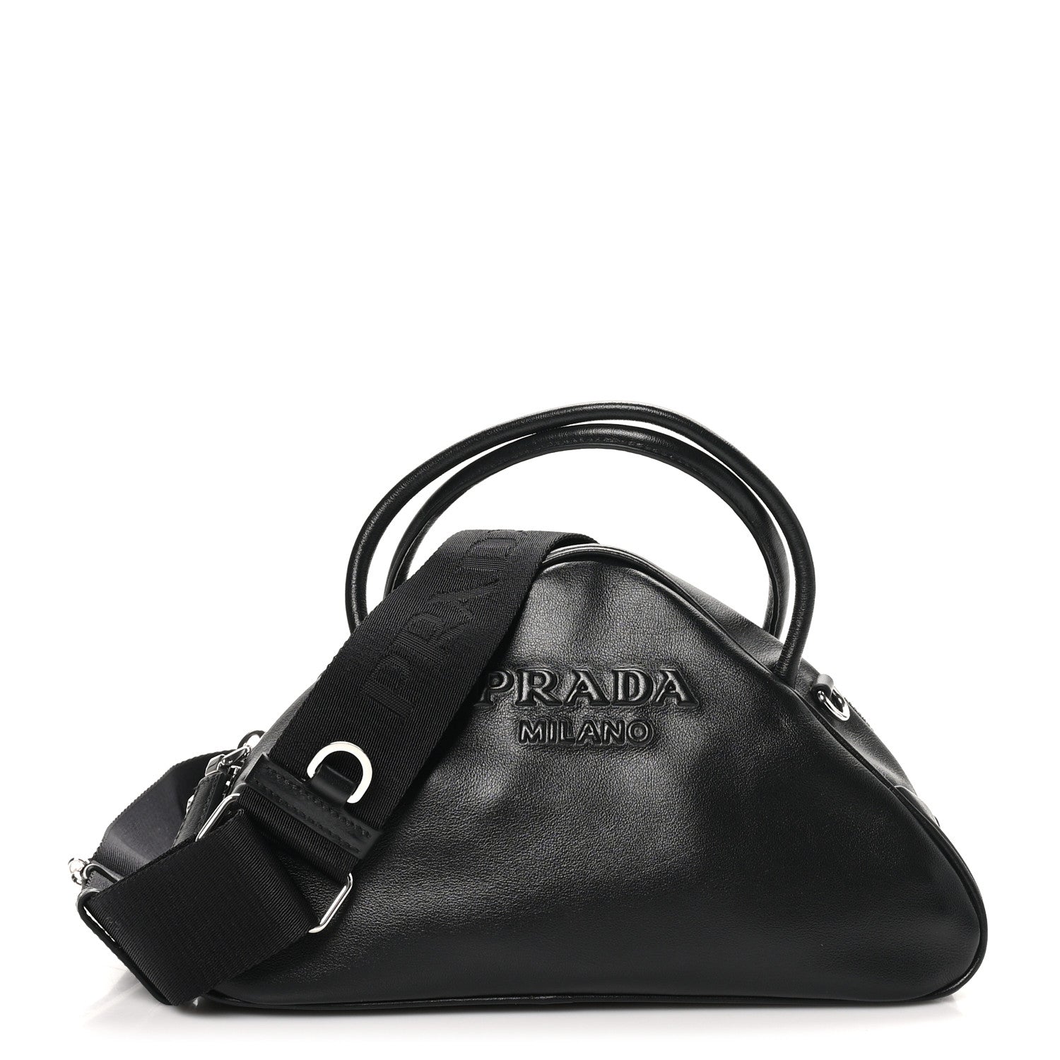 Q2455 美品 プラダ GRACE LUX トライアングルショルダーバッグ Prada Grace Lux Triangle Top Handle Shoulder Bag Black 1768497