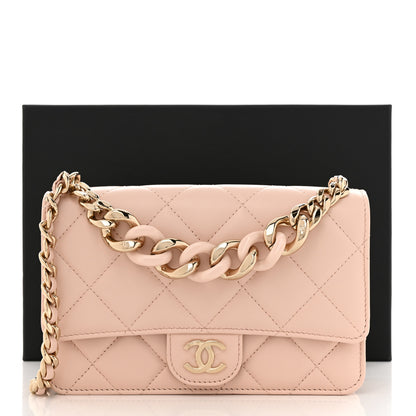 Chanel Lambskin Resin Bi-Color Quilted Wallet On Chain WOC Light Beige 13 of 13