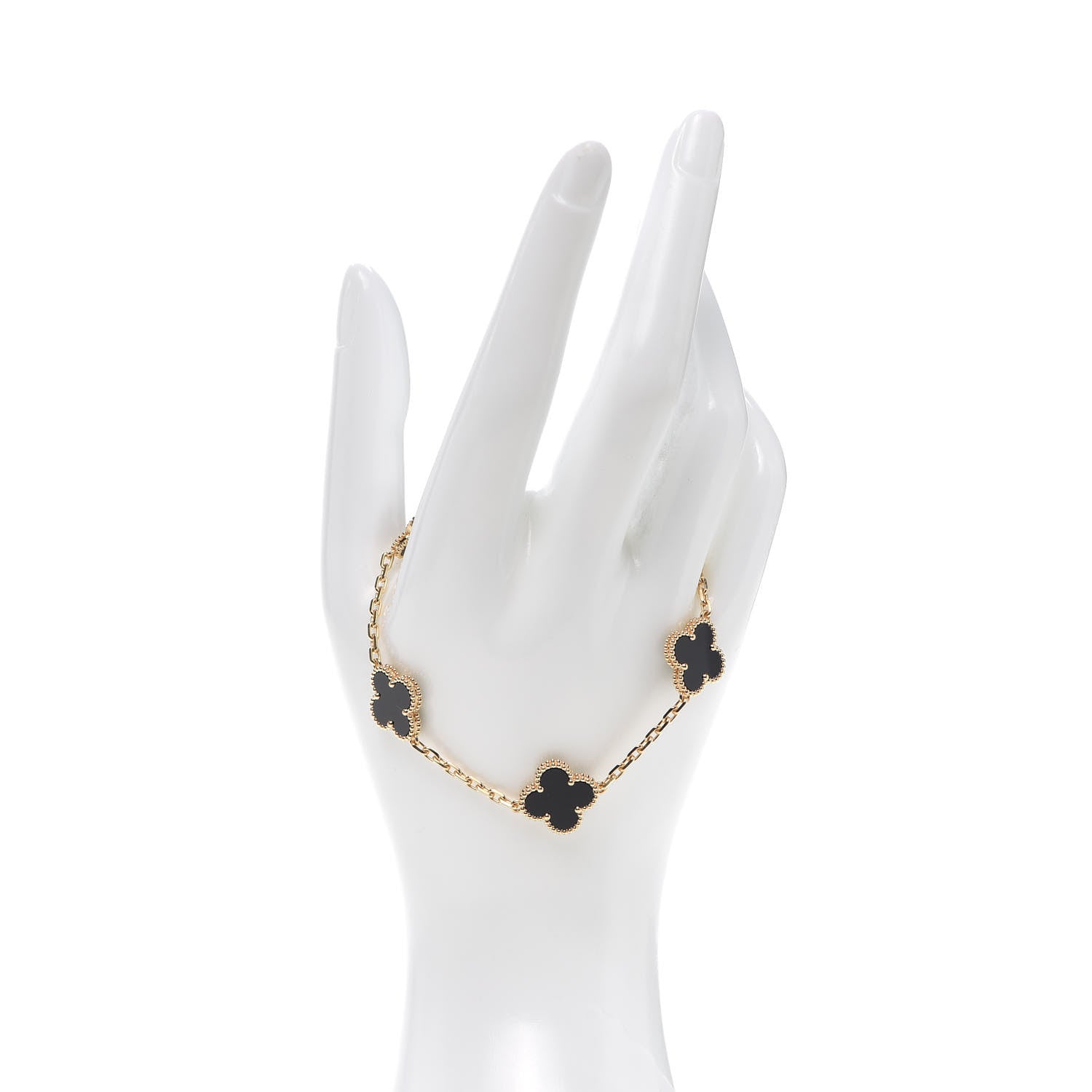 Van Cleef & Arpels 18K Yellow Gold Black Onyx 5 Motifs Vintage Alhambra Bracelet 2 of 7