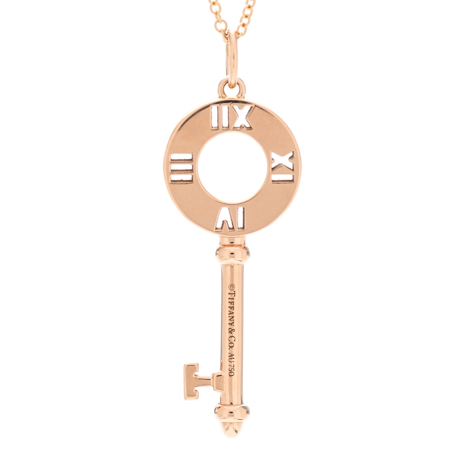 Tiffany 18K Rose Gold Diamond Atlas Pierced Key Pendant Necklace 4 of 6