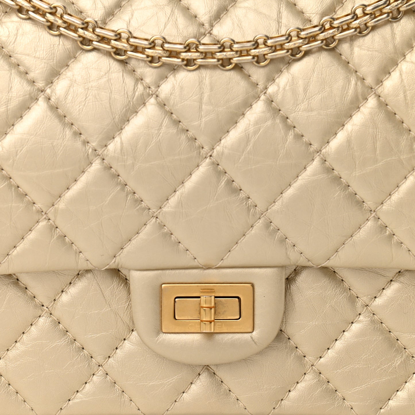 Metallic Aged Calfskin Quilted 2.55 Reissue 226 Flap Pale Gold